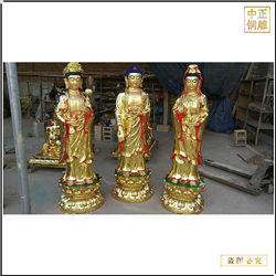 廠(chǎng)家訂制貼金西方三圣佛像