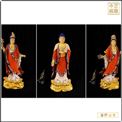 貼金西方三圣坐銅像 