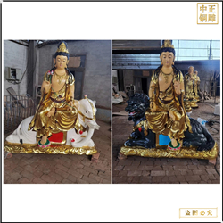 鎏金文殊普賢銅佛坐像 