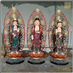 寺廟西方三圣銅佛像擺件