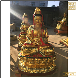 貼金彩繪寺廟觀(guān)音菩薩銅像
